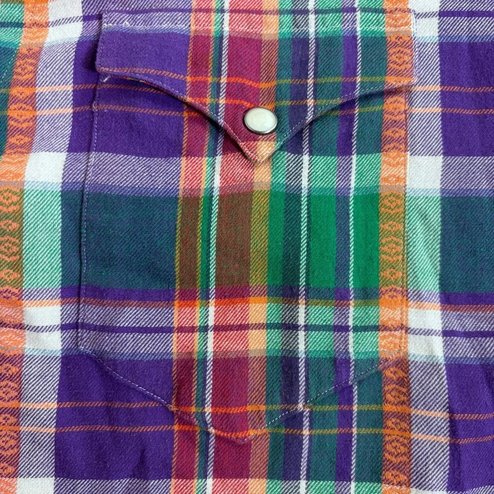 Vintage Polo Ralph Lauren Purple Plaid Pearl Snap Western Cowboy Shirt L Ranch
